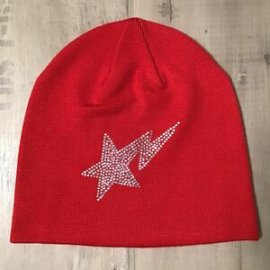 Crystal Stone BAPESTA ニット帽 Red a bathing ape BAPE STA Beanie knit cap エイプ ベイプ アベイシングエイプ swarovski 帽子 w45