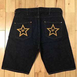 BAPE STA FACE 刺繍 デニム ハーフパンツ Mサイズ a bathing ape denim shorts エイプ ベイプ アベイシングエイプ jeans star all4