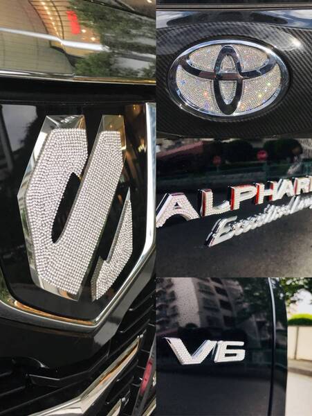 2ASG4SV★新品★トヨタ ALPHARD アルファード 30系★フロンド/リア バックドア エンブレム&ログマーク&V6 クリスタル ステッカー★4点