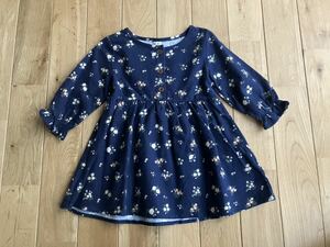  new goods girl baby small floral print flannel One-piece 90 centimeter navy 