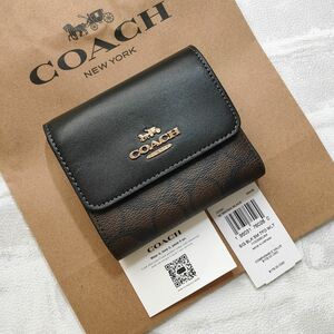 新作★COACH コーチ 三つ折り コンパクト ウォレット ミニ財布 ブラック