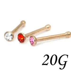  body pierce nose pin crystal rose Gold 20 gauge 
