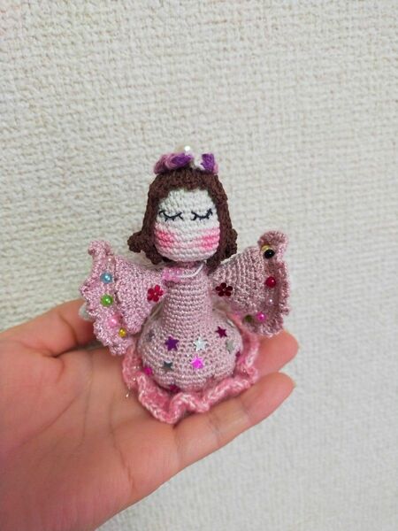 お姫様人形ぬいぐるみ　レース糸毛糸　ハンドメイド かぎ針編み　飾り物　バッグチャーム　レディースファッション　節分飾り