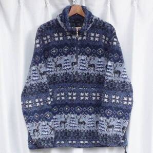 美品 Woolrich ウールリッチ パイル フリース ジャケット プルオーバー ハーフジップ ノルディック柄 USA アメリカ製 ヴィンテージ Y2K 90s