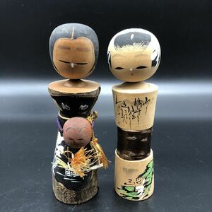 伝統こけしペア　 創作こけし 天然木　置物　民芸品　伝統工芸 郷土玩具　B4-1