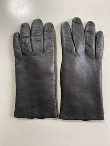 [ beautiful goods ] Italy made lady's size gray leather gloves lining fur attaching size 7 liner . damage equipped 