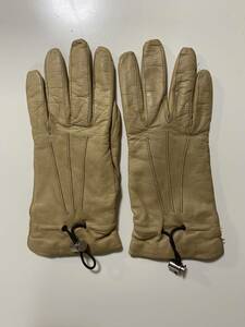 [ beautiful goods ] Italy made lady's leather glove beige leather gloves wool lining size 7