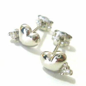 J◇K18WG ハート デザイン ストーン付 ピアス ホワイトゴールド 18金 スタッドピアス Heart White gold earrings【ネコポスOK】