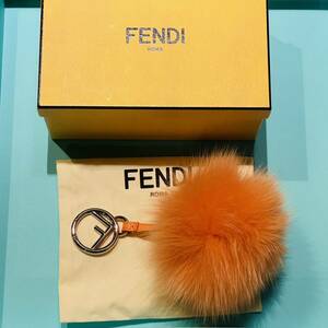  as good as new FENDI Fendi pompon charm POM-POM CHARM fox fur charm orange key ring real fur bag charm 