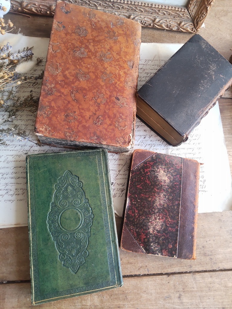 ☆フランスアンティーク 革 洋書 古本ブック 聖書 フォトアルバム 5冊