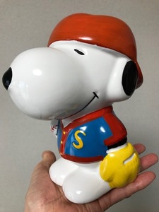 当時物 2000年代頃 Denz SNOOPY 陶器製 スヌーピー ベースボールスタイル バンク 貯金箱 ピーナッツ レトロ 希少