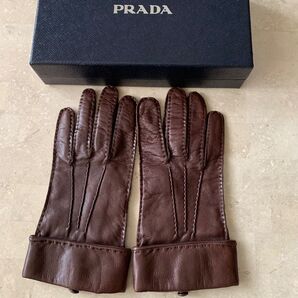 美品 PRADAレザーグローブ SIZE 6 1/2 ブラウザ系