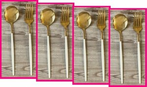 [ free shipping :8ps.@:kchi paul (pole) manner : cutlery set ]* Gold & white :8 point :2 point x8 set spoon * Fork : stylish! Northern Europe manner :tina-