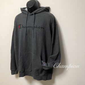 【大きいサイズ】Champion◇チャンピオン メンズ3XL スウェット パーカー トレーナー トップス 裏起毛 ビッグロゴ グレー アメカジ USA古着