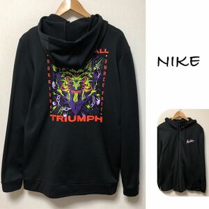 NIKE◇DRI-FIT /ナイキ /メンズL 長袖 ジャケット ジャージ パーカー 黒 裏起毛 ロゴプリント MIGHTY SHALL TRIUMPH スポーツウェア