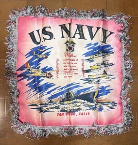 ビンテージ 40's US NAVY クッションカバー ピローカバー 40年代 USN 米軍 海軍 ミリタリー タペストリークッション スーベニア