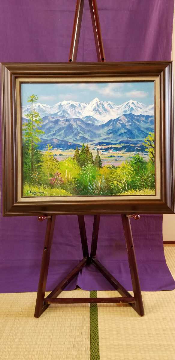 Oil painting by Shimizu Hazawa. Hakuba Mountain Range. Size: 60.5cm height x 68cm width. The Hakuba Mountain Range, located between Nagano and Niigata prefectures, is a magnificent sight even when viewed from afar., Painting, Oil painting, Nature, Landscape painting