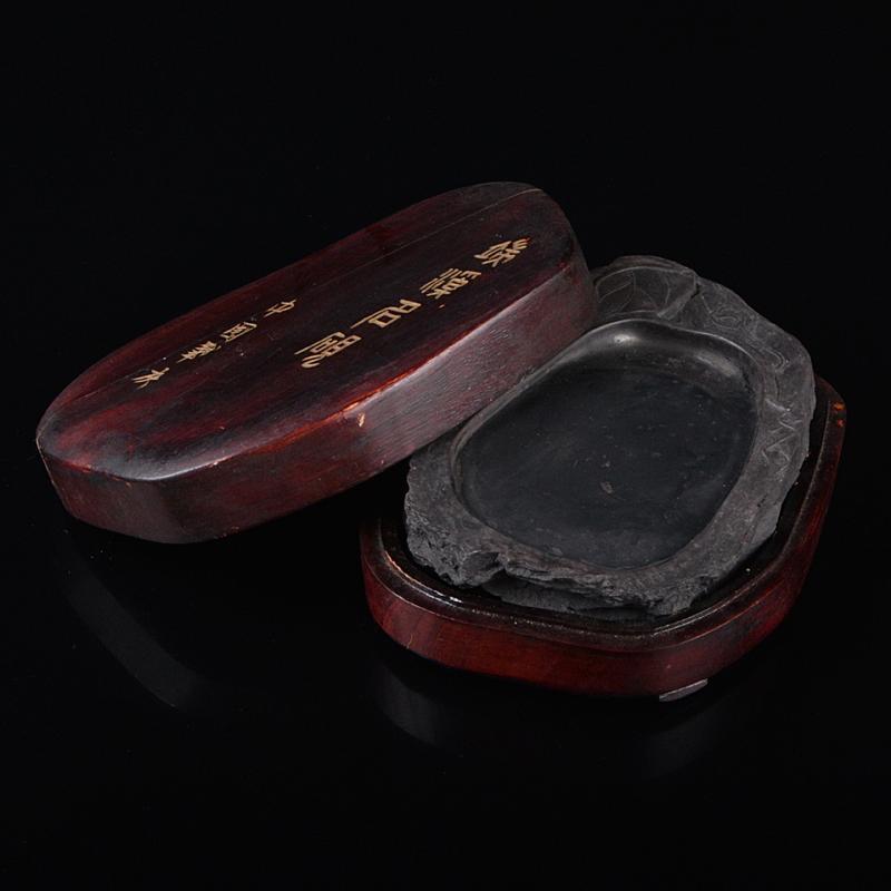 中国美術 端渓硯 長方硯 氷紋 魚脳凍 蕉葉白 松下賢人彫刻 唐木蓋 ...
