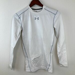 UNDER ARMOUR アンダーアーマー メンズ 長袖 トップス ホワイト 白色 SM Sサイズ 相当 ロゴ スポーツ ウェア 吸水速乾 インナー マーク