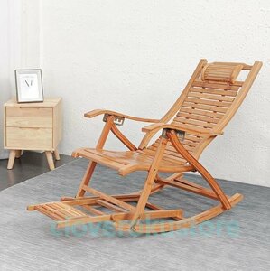 Art hand Auction 대나무 흔들 의자 레저 접이식 의자 낮잠 라운지 의자 홈 의자 높이 조절 가능, 핸드메이드 아이템, 가구, 의자, 의자, 의자
