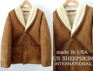 USA made / fine quality wool leather /US SHEEPSKIN INTERNATIONAL/ real mouton sheepskin ranch coat / half coat / Brown /Ssize/ original leather 