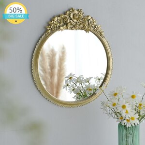 ... round frame mirror 1p round frame mirror Vintage high class ornament interior equipment ornament Gold 