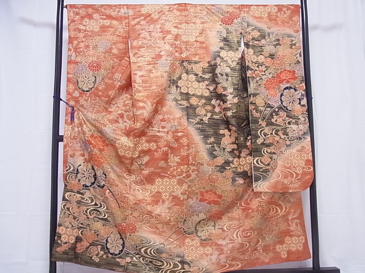 212z6◇身丈170cm以上!吉祥文の振袖 金彩 駒刺繍 松竹梅 宝尽くし