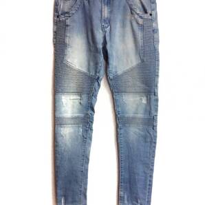 送料無料★REPRESENT ダメージ加工 蛇腹 バイカー デニムパンツ★サイズ32 薄青 リプレゼント ロイヤルフラッシュ取扱品