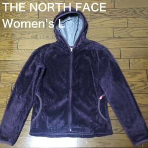 【送料無料】THE NORTH FACEジップアップボアパーカー紫　レディースLサイズ　USA古着ザノースフェイスパープルフルジップ