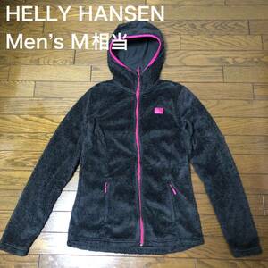 【送料無料】HELLY HANSENジップアップボアパーカー黒×ピンク　メンズMサイズ相当　USA古着ヘリーハンセンフルジップ