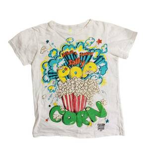 Y008 プリントTシャツ半袖 コットン100% ホワイト かわいい POP CORN 手書き ポップ