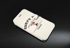 即決★iPhone 12 / iPhone 12 mini カード入れ/スタンド機能付手帳型レザーケース★SURF’S UPハワイ日焼けスヌーピー【白】【機種選べる】