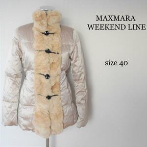 良品 MAXMARA WEEKEND LINE マックスマーラウィークエンドライン ショール風 ファー トグルボタン ダウンジャケット 40 M ベージュ系