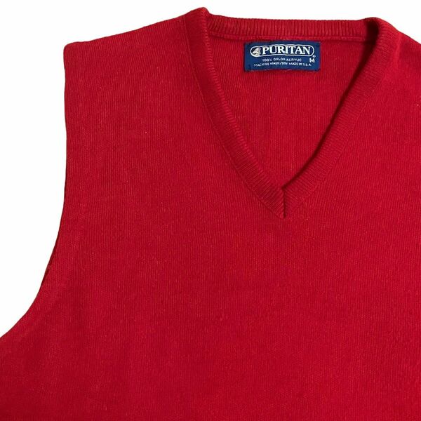 80s PURITAN "Red" Acryl Knit Best USA製