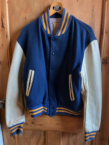 ☆GOLDEN BEAR/ゴールデンベア 80s 90s vintageスタジャン sizeM メンズ ネイビー×イエロー ヴィンデージ 革タグ 古着 used☆