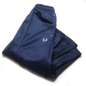 モッズスタイル! 90s 日本製 Fred Perry フレッドペリー スリム スキニー トラックパンツ ジャージ ネイビー Lサイズ レディース 古着