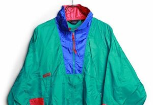 少難有 80's 90's コロンビア Columbia ナイロンジャケット 青×緑系 (L)リップストップ 80年代 90年代