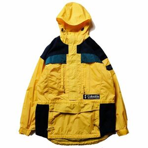 90's コロンビア Columbia マルチカラー ハーフジップ ナイロン ジャケット (M) 黄×紺×緑系 90年代 オールド プルオーバー パーカー