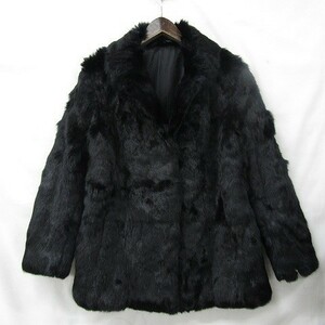  fake fur VINTAGE size M FRANCE coat jacket lining attaching leather belt attaching black old clothes Vintage 1JA2006