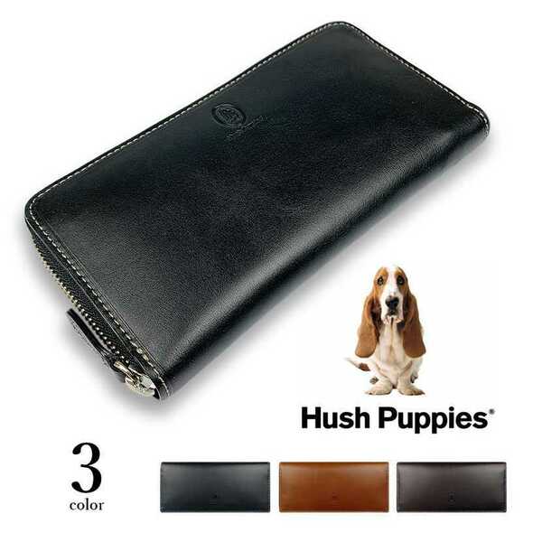 全3色 Hush Puppies ハッシュパピー リアルレザー バイカラー ラウンドファスナー長財布 ロングウォレット