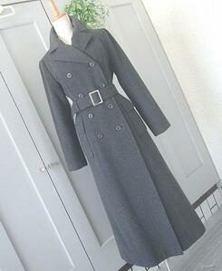 22 Okt -bru wool coat long height belt size 38 gray cleaning settled free shipping 