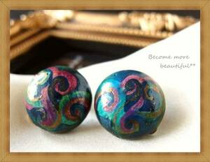 z* Vintage * piece .. modern pattern. wooden round earrings 190.