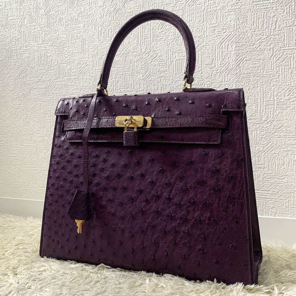 現金特価】 des JARDIN DES sacs SACS オーストリッチ ハンドバッグ