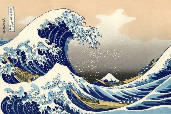 Treinta y seis vistas del monte Fuji: la gran ola frente a Kanagawa, Katsushika Hokusai, 1831-1835, Nuevo cartel de papel tapiz de material, 600 x 400 mm (tipo adhesivo despegable) 018K2, Cuadro, Ukiyo-e, Huellas dactilares, Pinturas de lugares famosos.