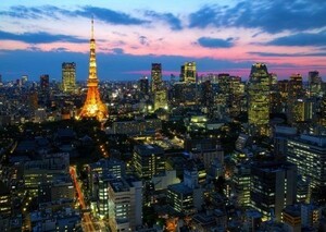 Art hand Auction 東京タワー 夕暮れ 夜景 東京オリンピック 絵画風 壁紙ポスター 特大A1版 830×585mm はがせるシール式 009A1, 印刷物, ポスター, その他