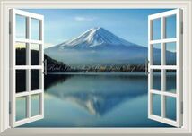 【窓仕様】逆さ富士 幻想的な富士山 河口湖 鏡の湖面 絵画風 壁紙ポスター A2版 594×420mm はがせるシール式 008MA2_画像1