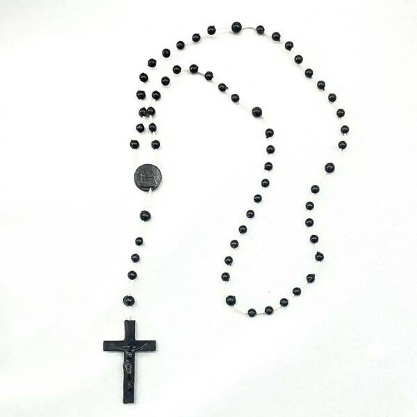 黒ロザリオネックレス　ビーズ クロス 十字架