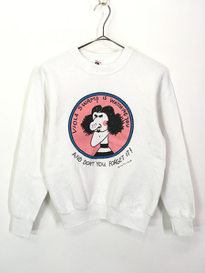  lady's old clothes 90s USA made picture book [ Nelson ...........!]s one p. raw print sweat sweatshirt S rank old clothes 