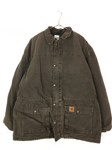 古着 90s USA製 Carhartt ウエスタンヨーク ブラウン ダック パデット ミドル ジャケット XL 古着