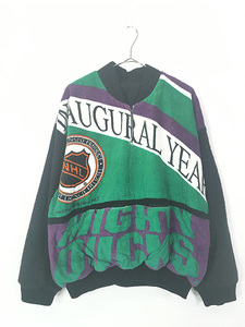 古着 90s Disney 「Mighty Ducks」 NHL Anaheim Ducks ダックス 裏地 フリース ハーフジップ パイル ジャケット XL位 古着